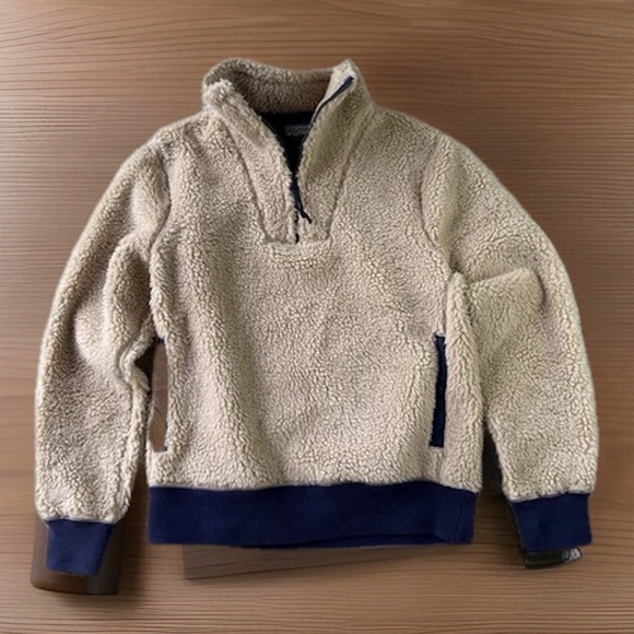 J. Crew Nordic Sherpa Fleece Pullover Women S Half Zip Beige Navy Cozy $148 - Picture 2 of 8